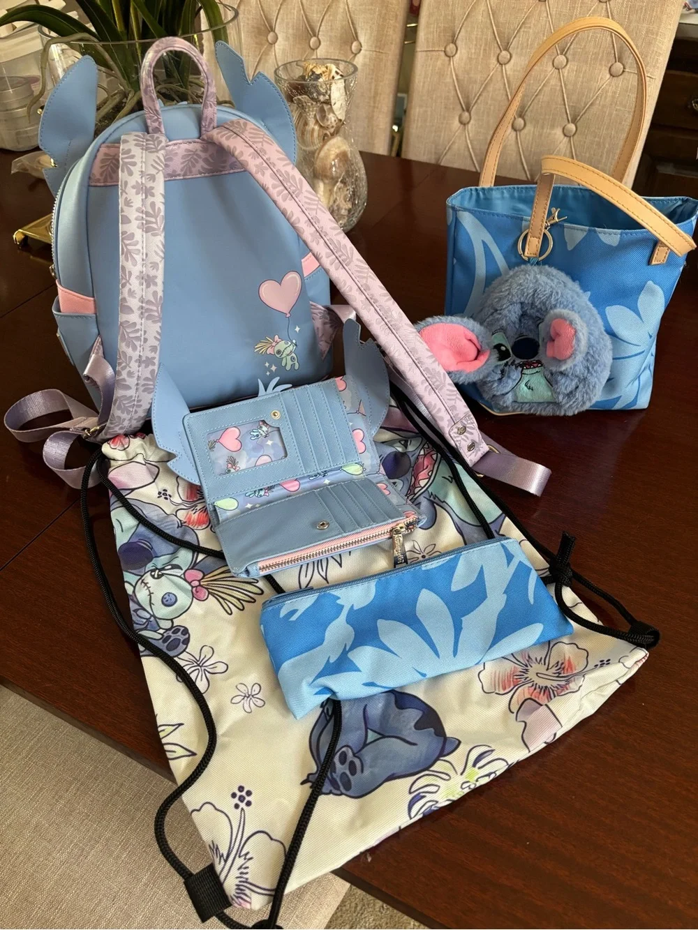 Disney Stitch Loungefly Backpack with Wallet Beach Bag & Accessories NWOT